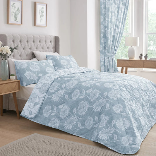 Chrysanthemum Bedspread by Dreams & Drapes Design in Blue