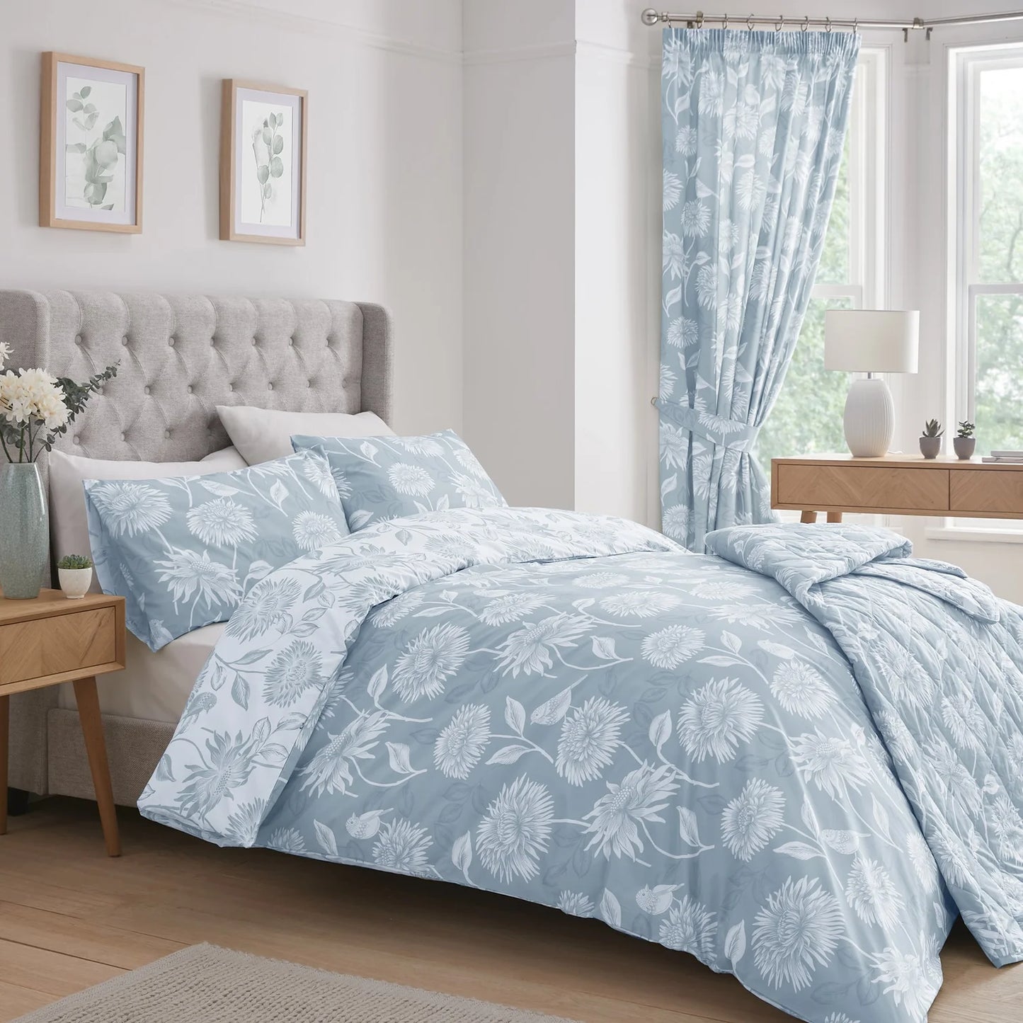 Chrysanthemum Bedspread by Dreams & Drapes Design in Blue