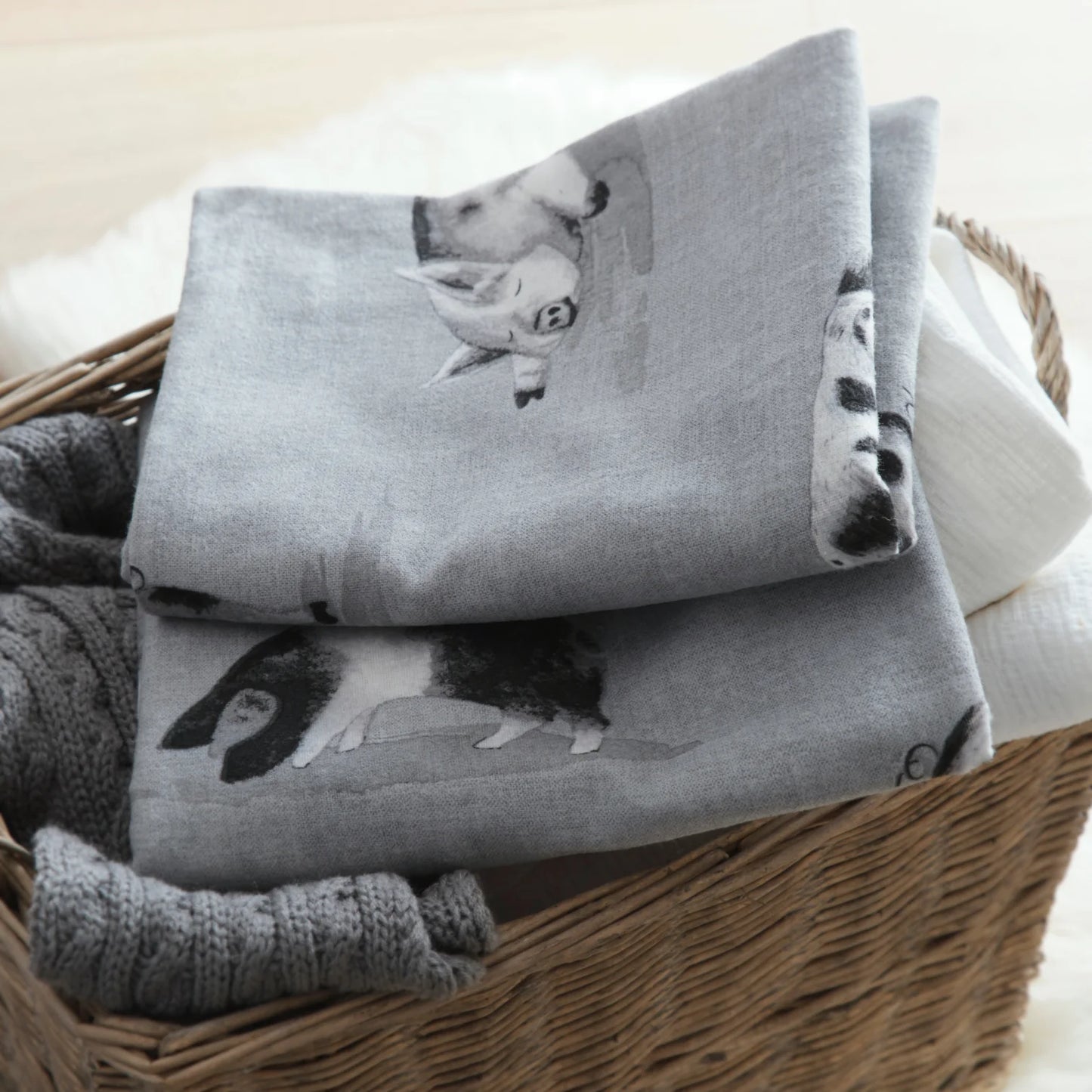 Cosy Pig Duvet Cover Set by Fusion Snug in Grey