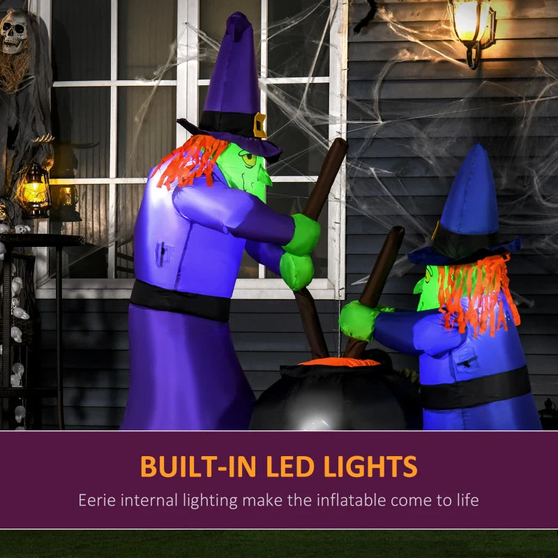 1.8m Inflatable Halloween Lawn Decoration with LED Witches Around A Black Cauldron