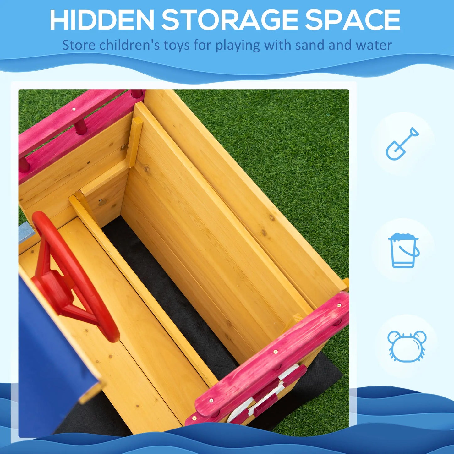 Kids Pirate Ship Wooden Sand Pit with Canopy Shade