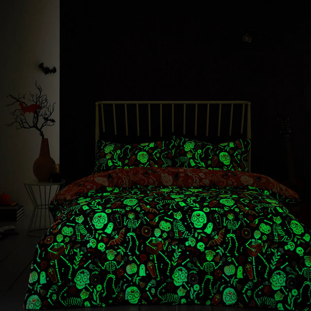 Halloween Day of the Dead Duvet Cover Set  by Bedlam in Black/Orange