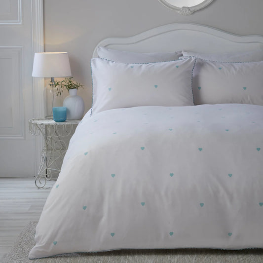 Decorative Heart Duvet Cover Set by Serene in Duck Egg