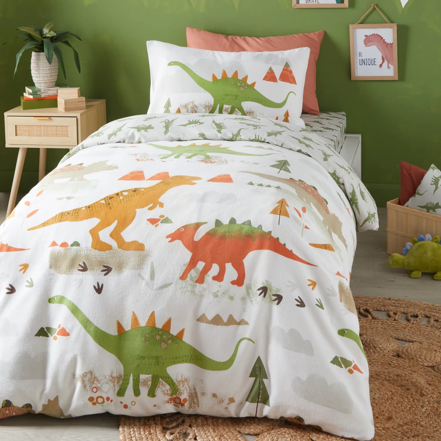 Dino Duvet Cover Set by Bedlam in Green