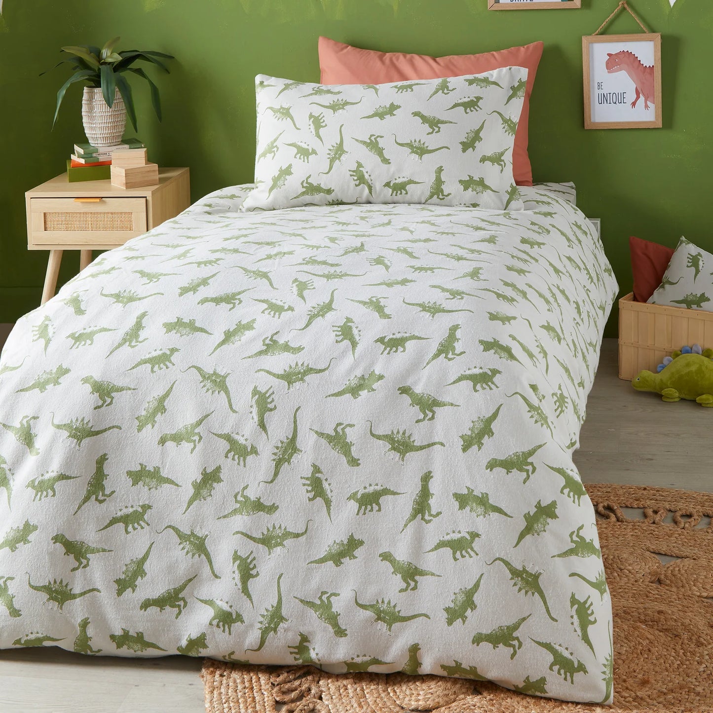 Dino Duvet Cover Set by Bedlam in Green