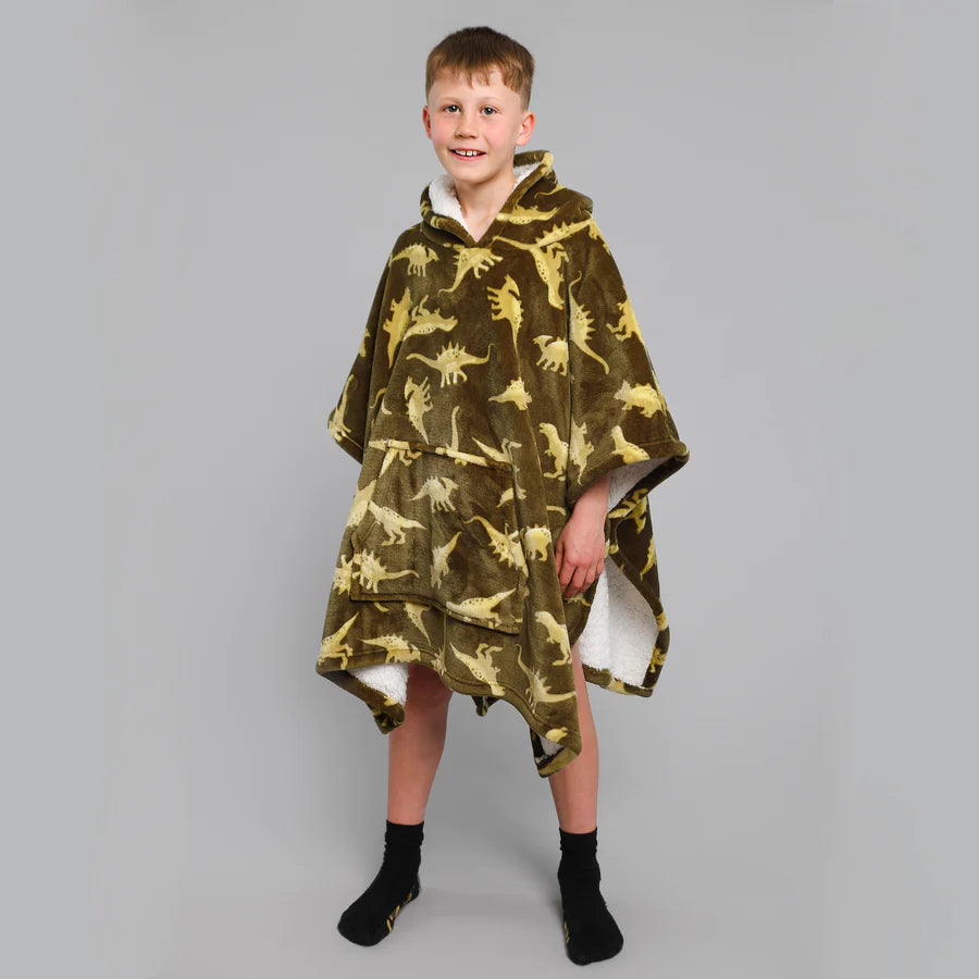 Dinosaur Hooded Throw Poncho by Bedlam in Green