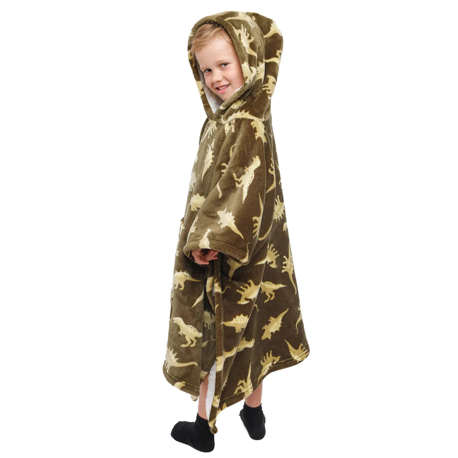 Dinosaur Hooded Throw Poncho by Bedlam in Green