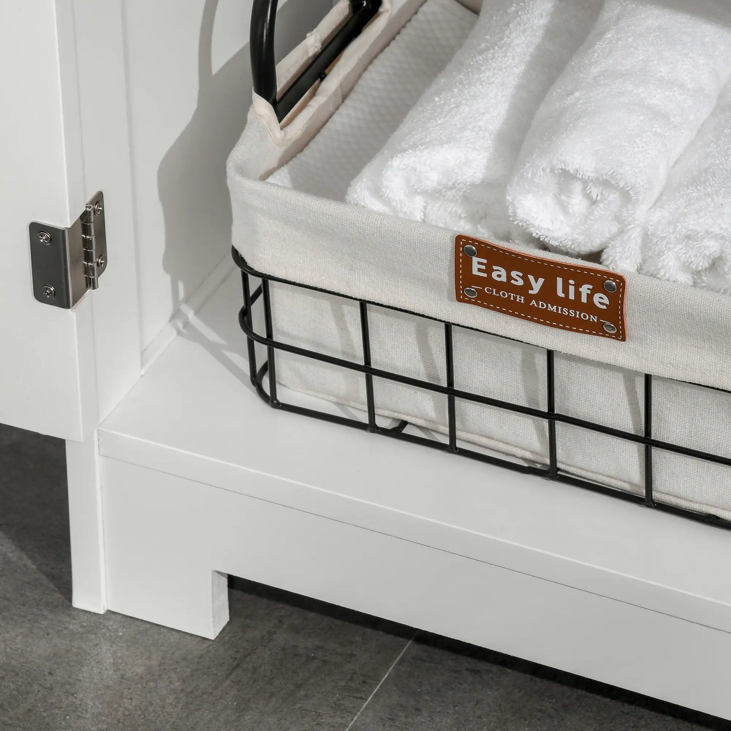 Free Standing White Bathroom Storage Cabinet with 2 Drawers and Adjustable Shelf