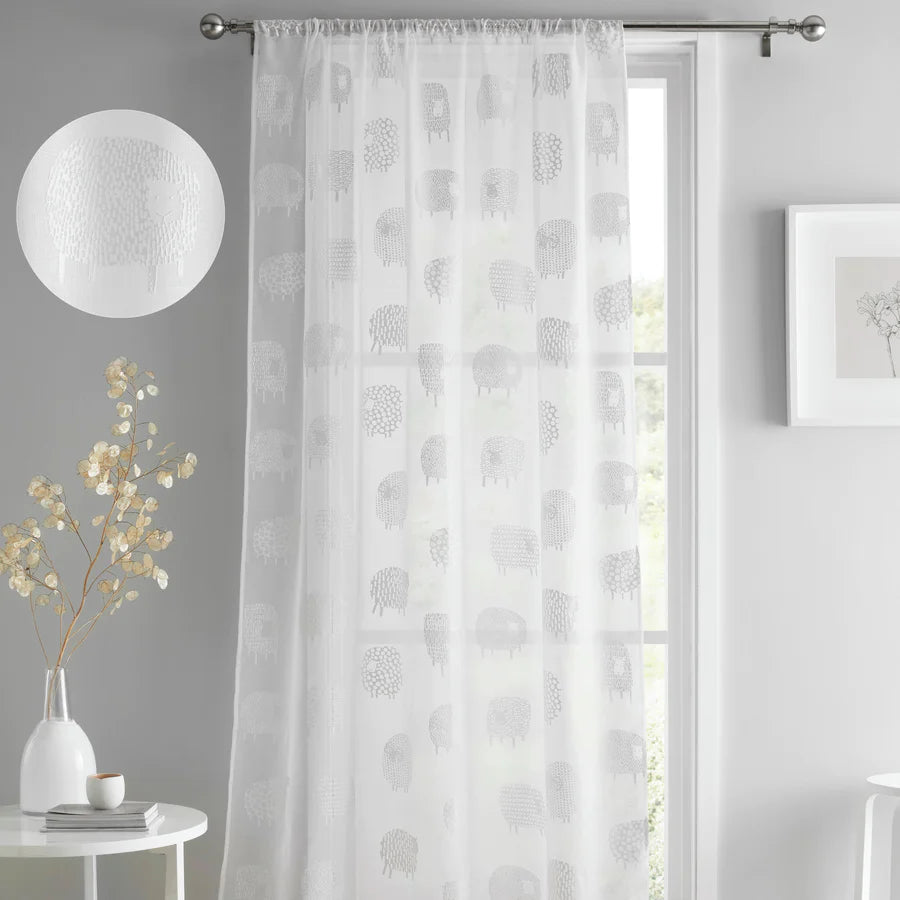 Dotty Sheep Voile Panel by Fusion in White