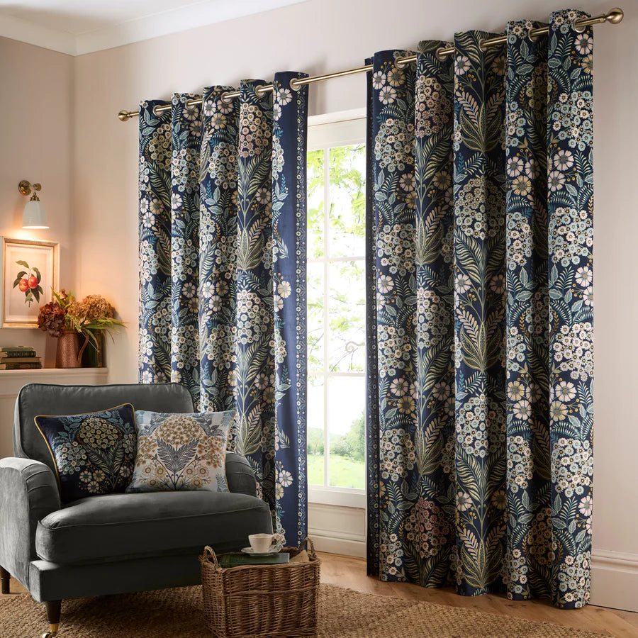 Evelina Pair of Eyelet Curtains  by Appletree Heritage in Navy