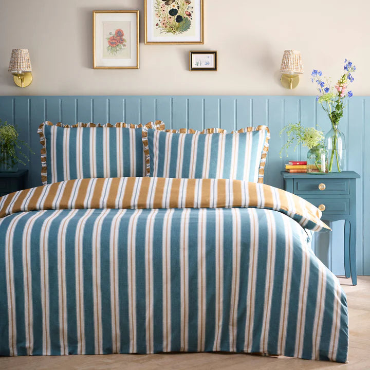 Eloise Stripe Duvet Cover Set by Appletree Heritage in Teal