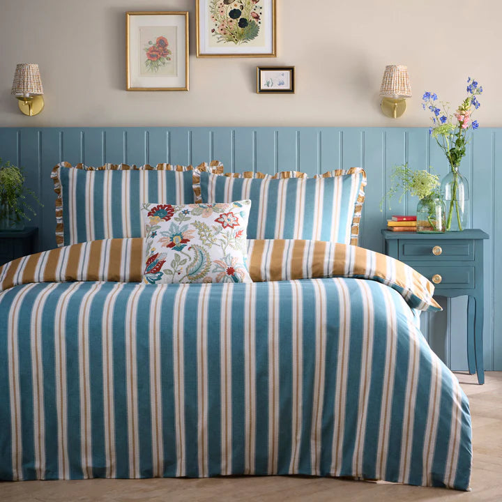 Eloise Stripe Duvet Cover Set by Appletree Heritage in Teal
