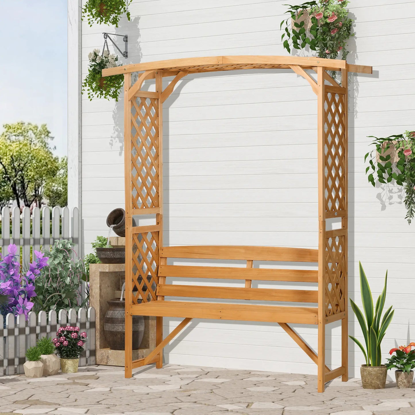 Garden Bench, Wooden Garden Arbour with Seat for Vines/Climbing Plants - Brown