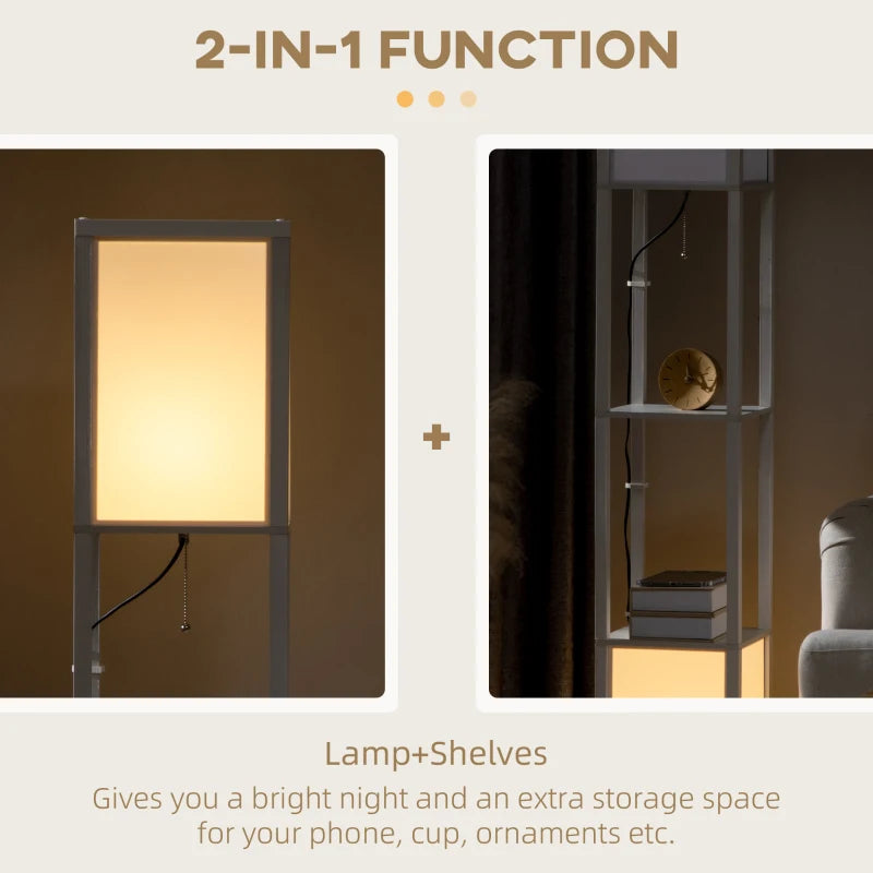 Floor Lamp Shelving Unit with Dual Light in White