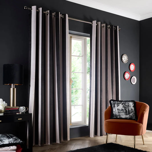 Festivo Stripe Eyelet Curtains by Laurence Llewelyn-Bowen in Black