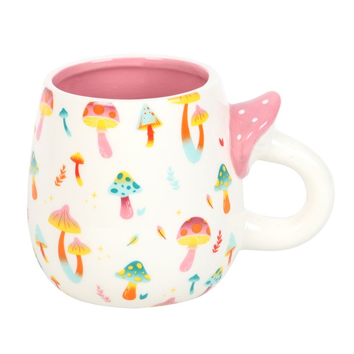 Funky Fungi Print Mug with Mushroom Handle