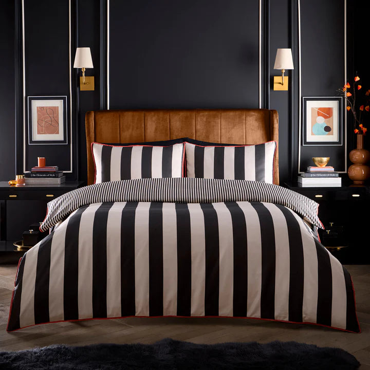 Festivo Circus Stripe 100% Cotton Duvet Cover set by Laurence Llewelyn-Bowen in Black