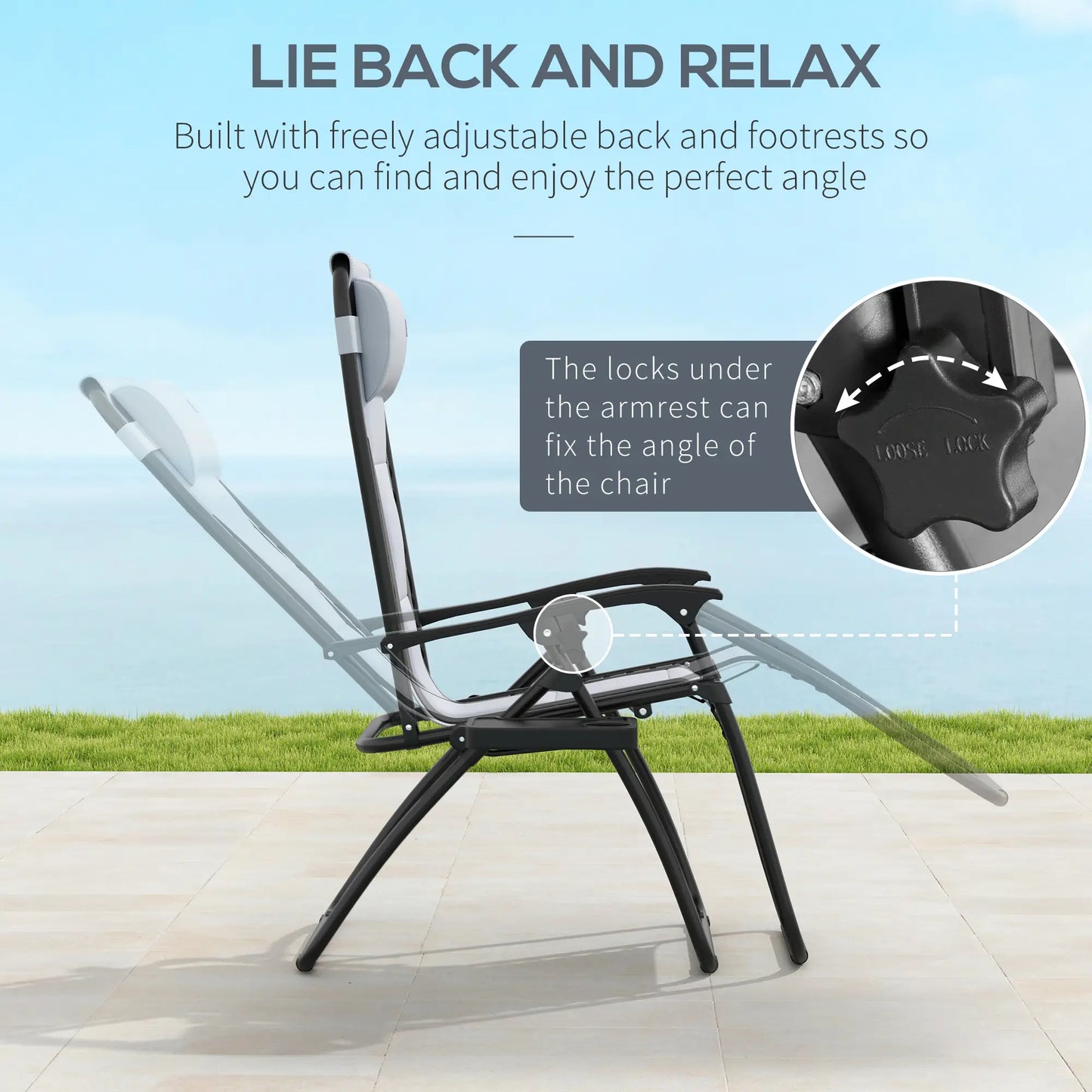 Set of 2 Zero Gravity Lounger Chairs in Grey
