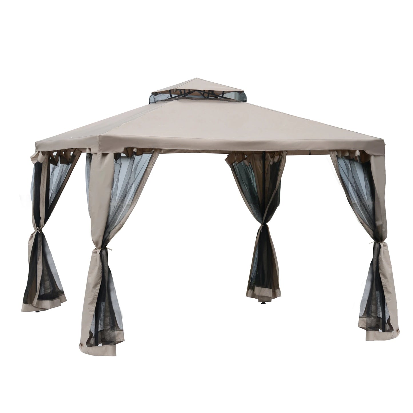 Taupe Outdoor Gazebo - 2-tier Roof with Netting