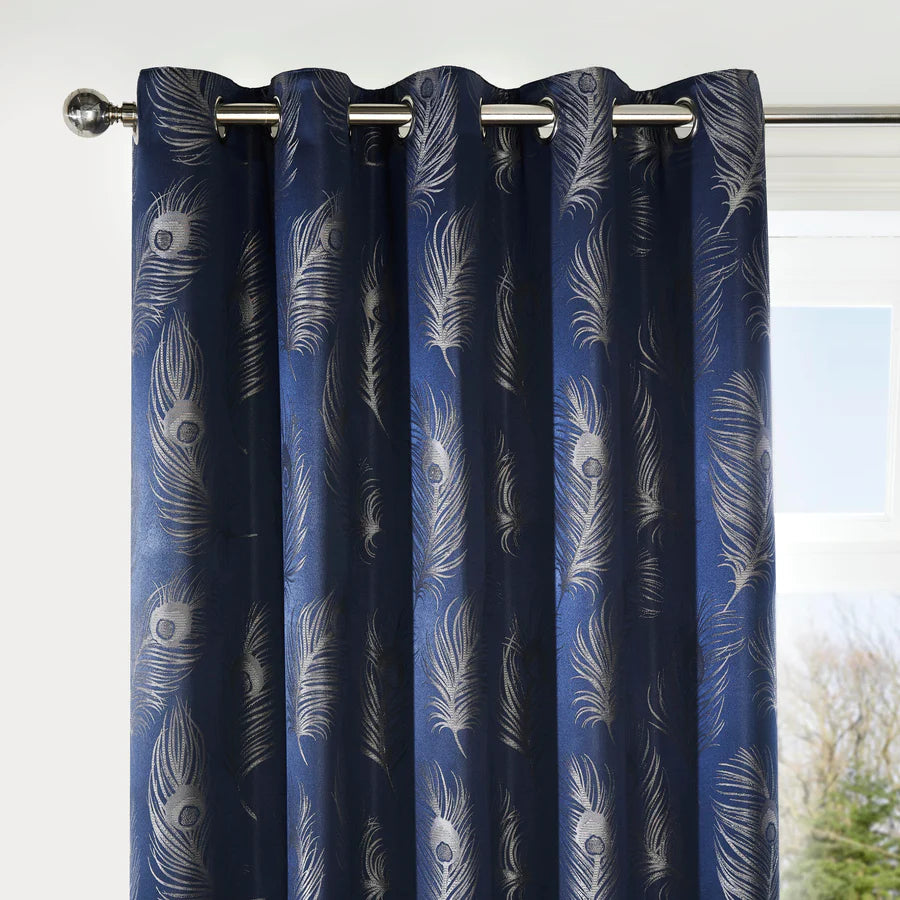 Feather Eyelet Curtains & Cushion by Curtina in Navy