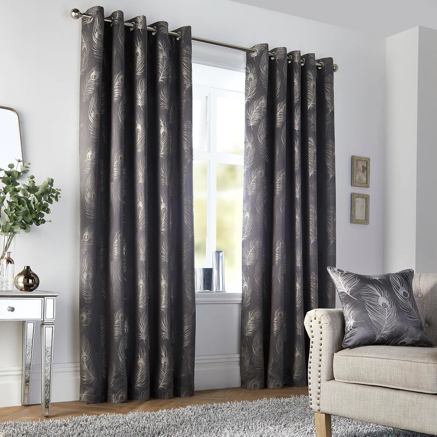 Feather Eyelet Curtains by Curtina in Slate