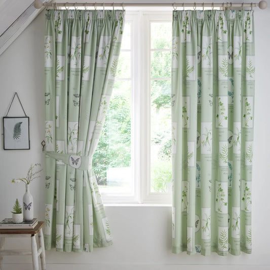 Floral Garden Pencil Pleat Curtains With Tie-Backs by Dreams & Drapes Design in Green