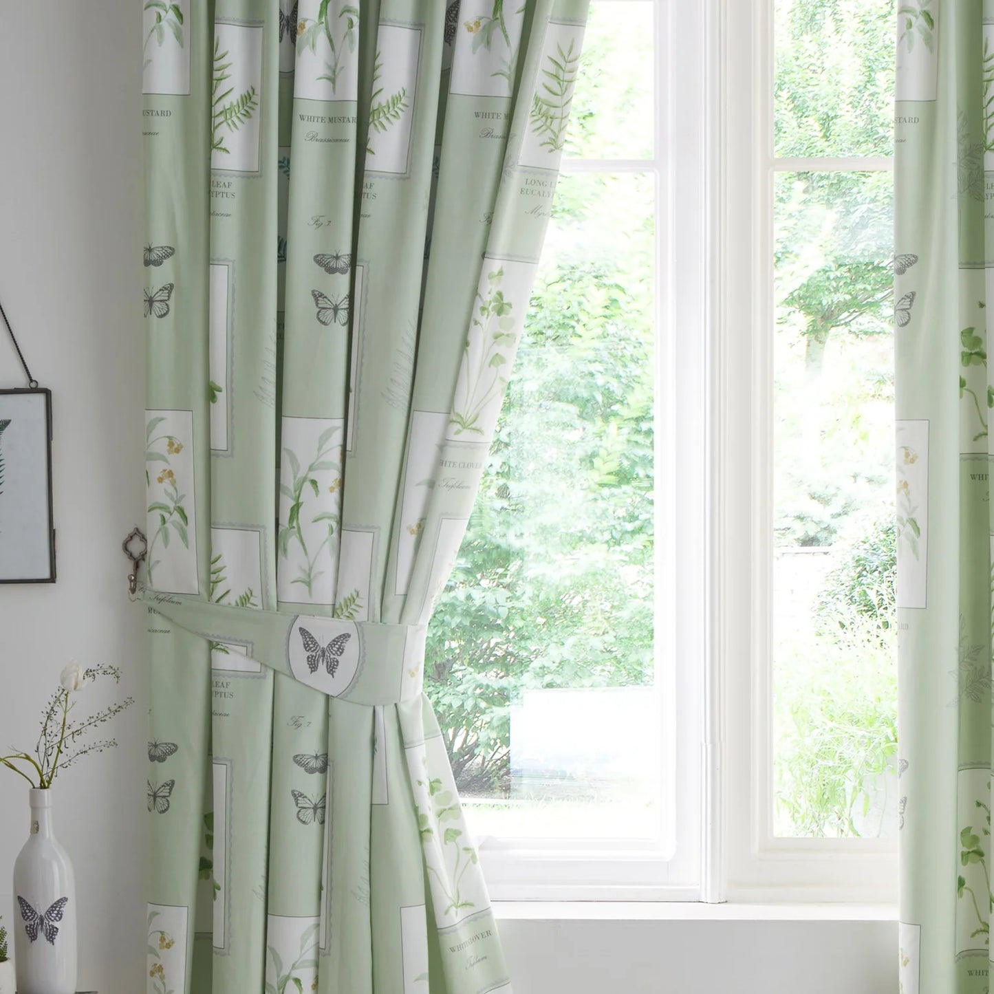 Floral Garden Pencil Pleat Curtains With Tie-Backs by Dreams & Drapes Design in Green