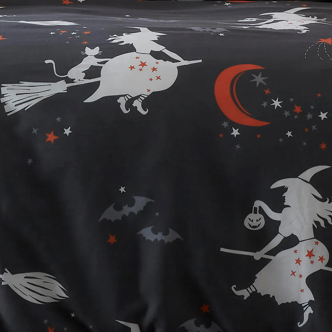 Halloween Flying Witches Duvet Cover Set by Bedlam in Charcoal