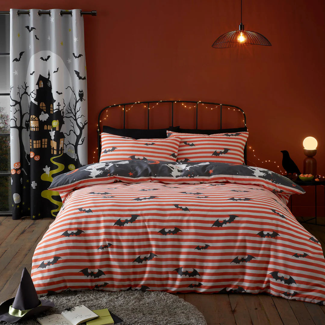 Halloween Flying Witches Duvet Cover Set by Bedlam in Charcoal