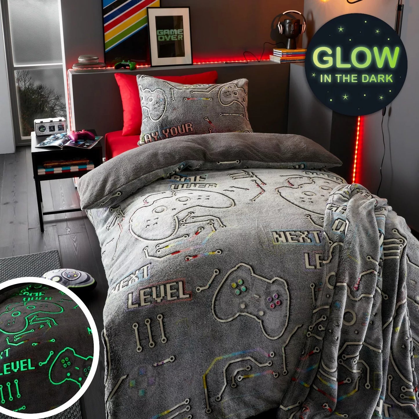 Game Over Fleece Glow in the Dark Duvet Cover Set by Catherine Lansfield Kids