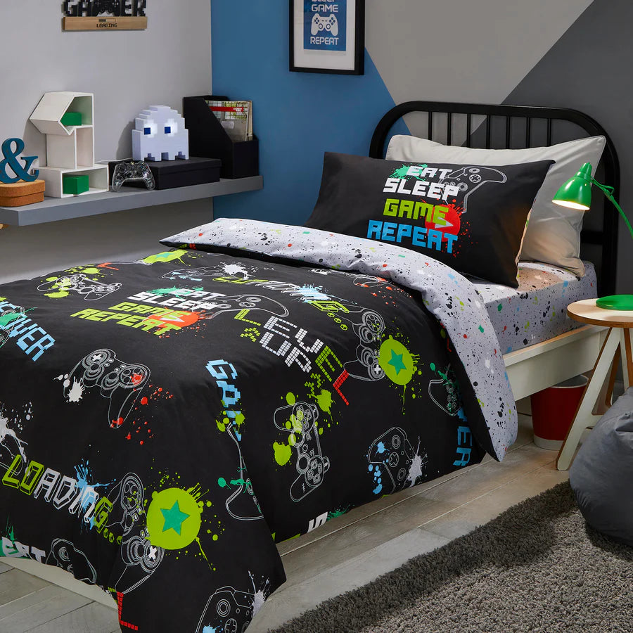 Game Glow Duvet Cover Set by Bedlam in Black