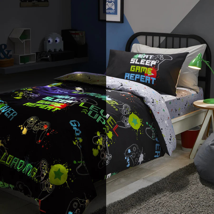 Game Glow Duvet Cover Set by Bedlam in Black