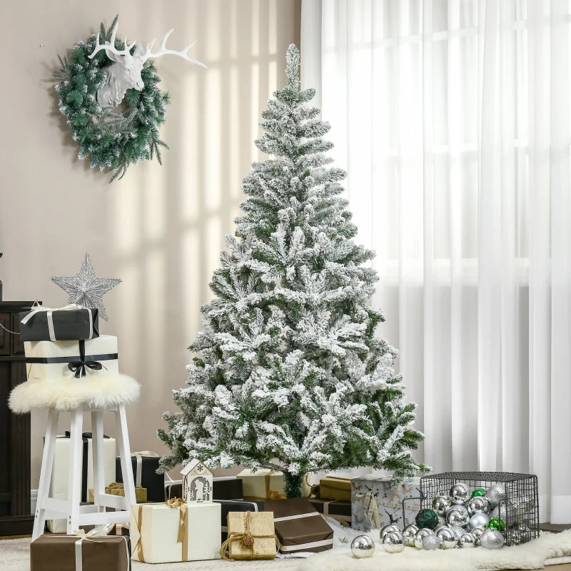 6ft Snow Flocked Artificial Christmas Tree with Realistic Branch Tips