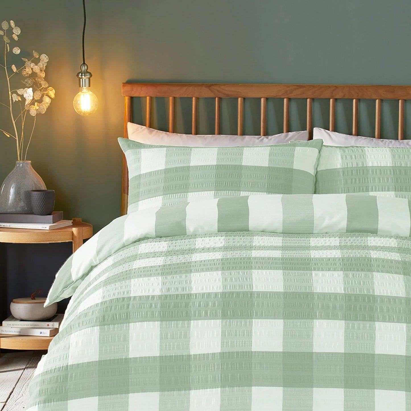 Seersucker Gingham Duvet Cover Set by Fusion in Green