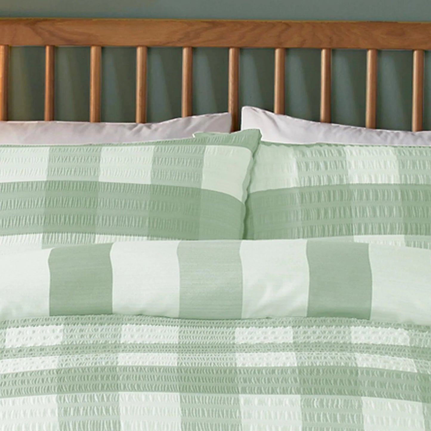 Seersucker Gingham Duvet Cover Set by Fusion in Green