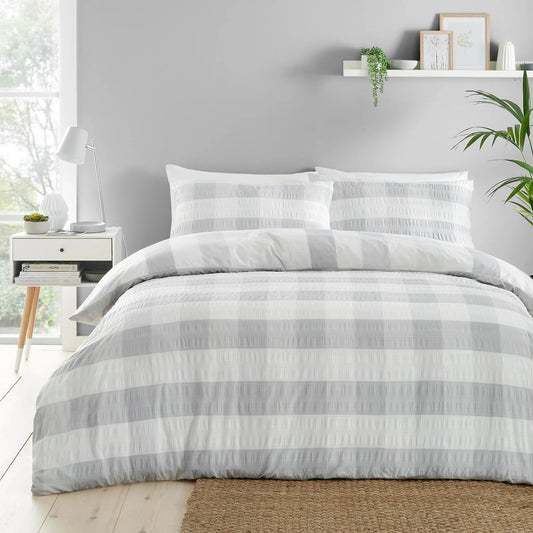 Seersucker Gingham Duvet Cover Set by Fusion in Silver