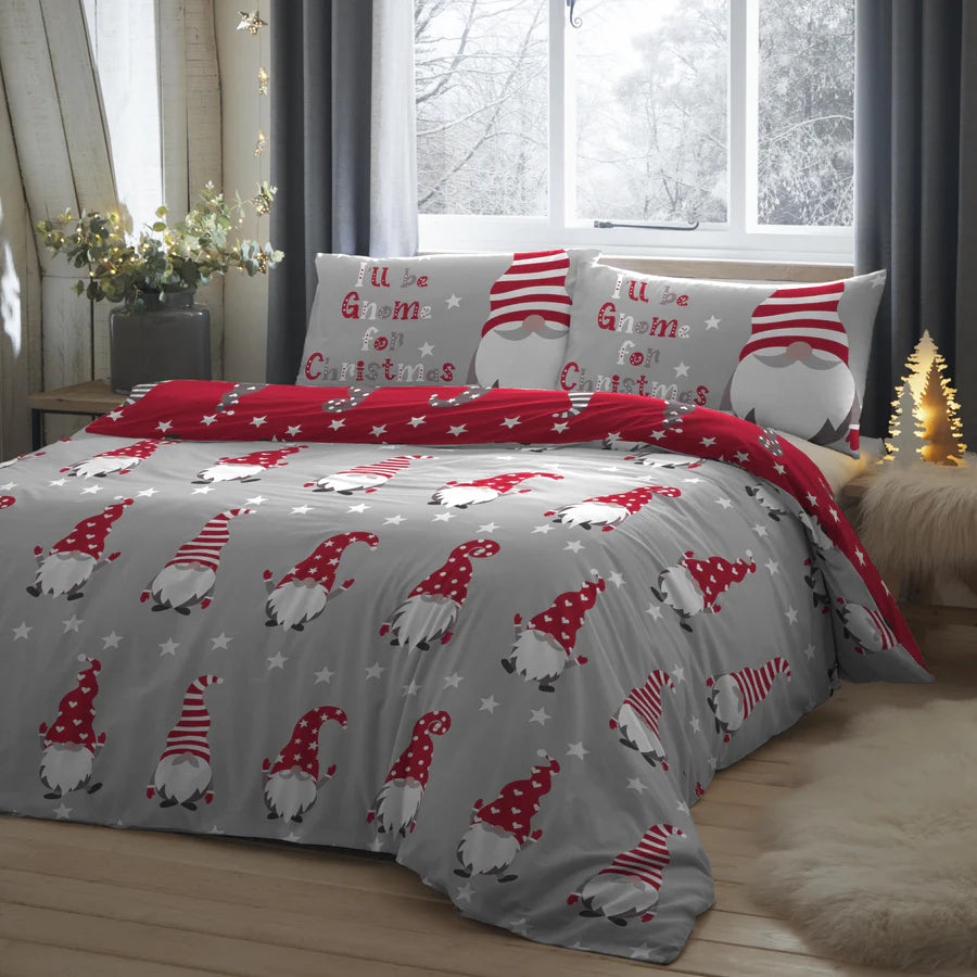 Gnome For Christmas Duvet Cover Set by Fusion Christmas in Silver