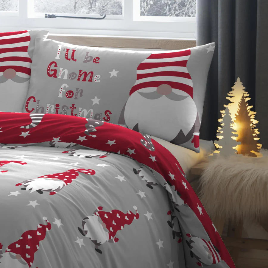 Gnome For Christmas Duvet Cover Set by Fusion Christmas in Silver