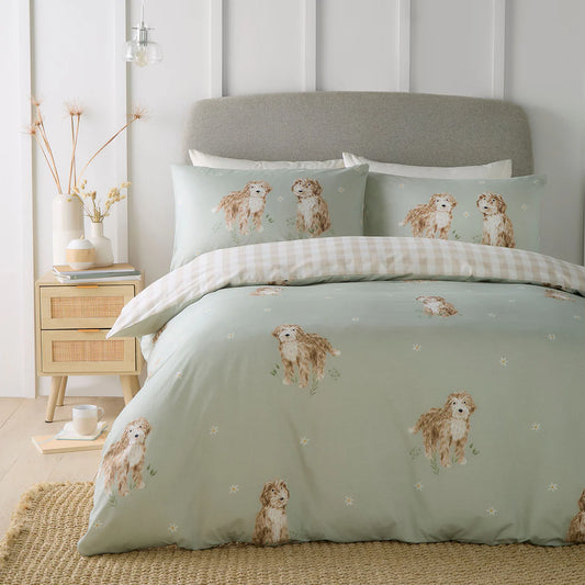 Hattie The Cockapoo Duvet Cover Set by Fusion in Green