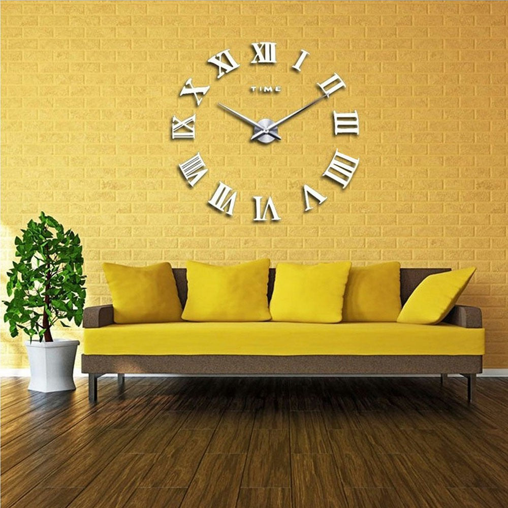 DIY 3D Wall Clock Roman Numerals Large Mirror Surface Luxury Big Art Clock