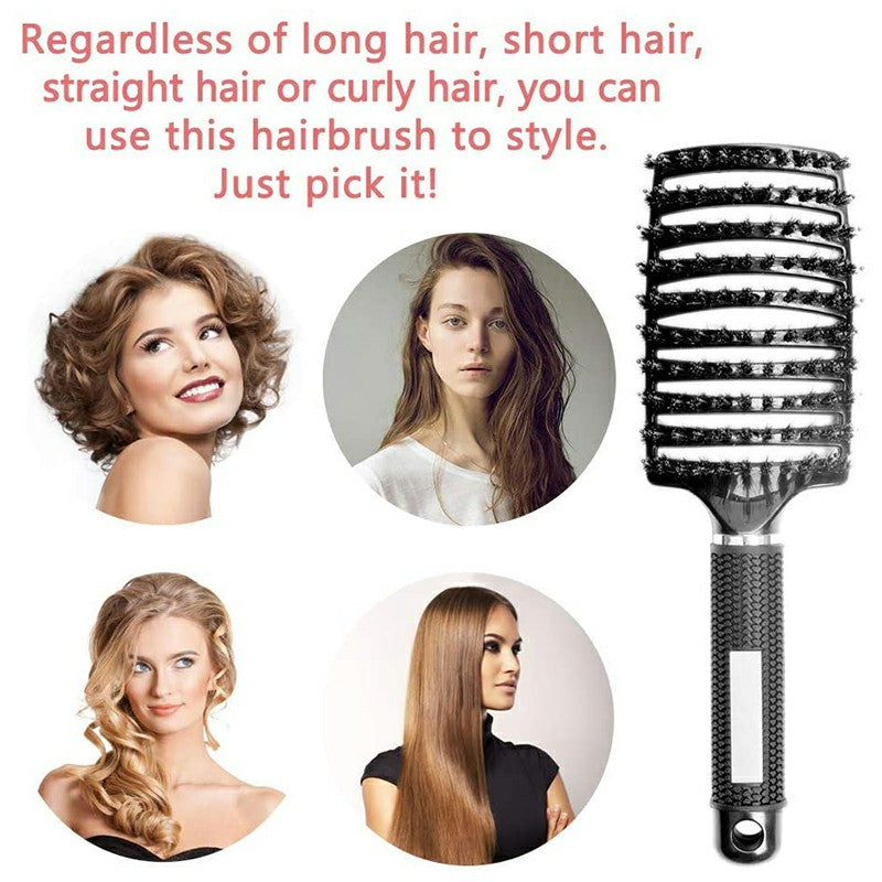 Natural Boar Bristle Detangling Nylon Brush Large Curved Curly Hair Styler