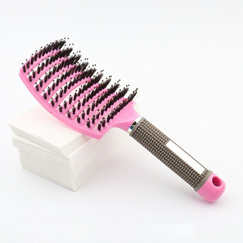 Natural Boar Bristle Detangling Nylon Brush Large Curved Curly Hair Styler