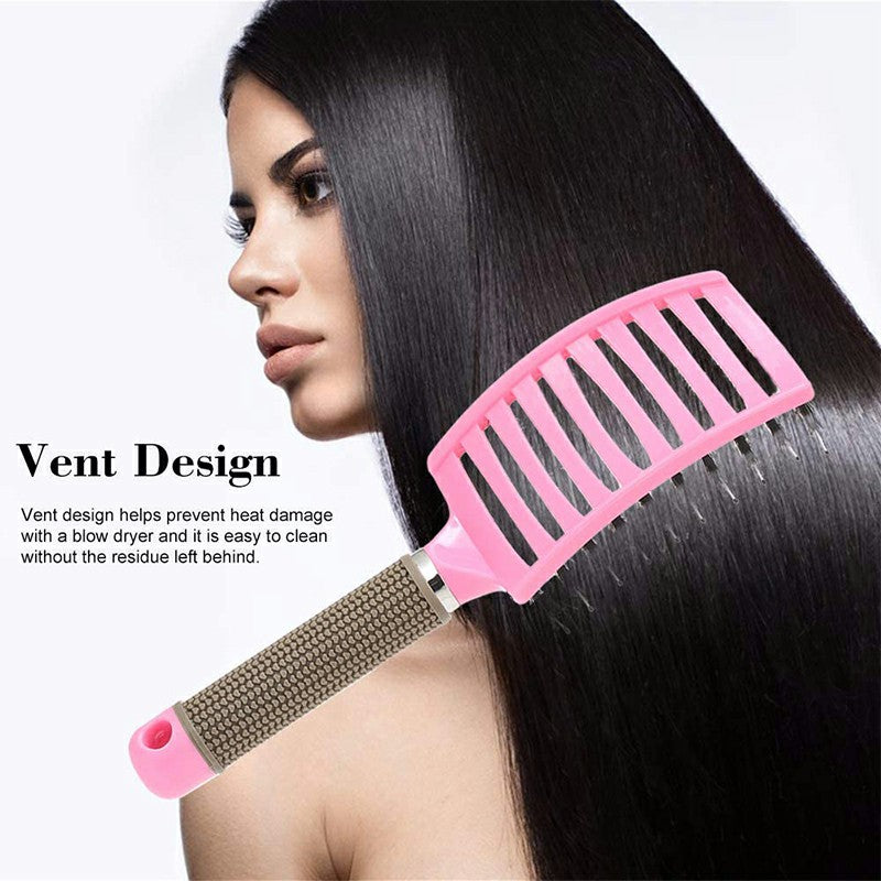 Natural Boar Bristle Detangling Nylon Brush Large Curved Curly Hair Styler