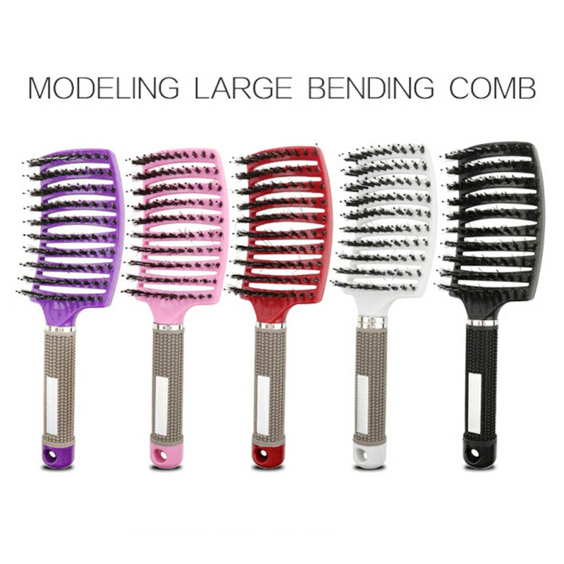 Natural Boar Bristle Detangling Nylon Brush Large Curved Curly Hair Styler