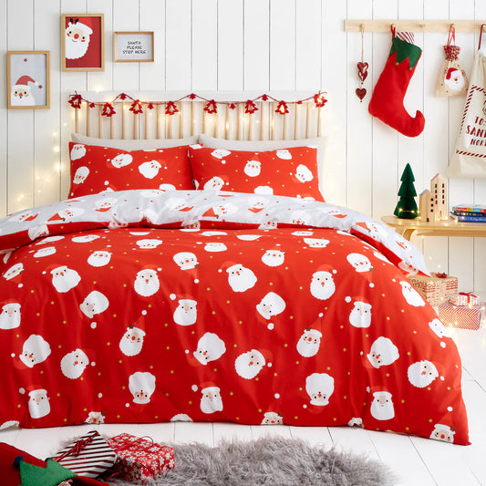 Happy Santa Duvet Cover Set by Fusion in Red