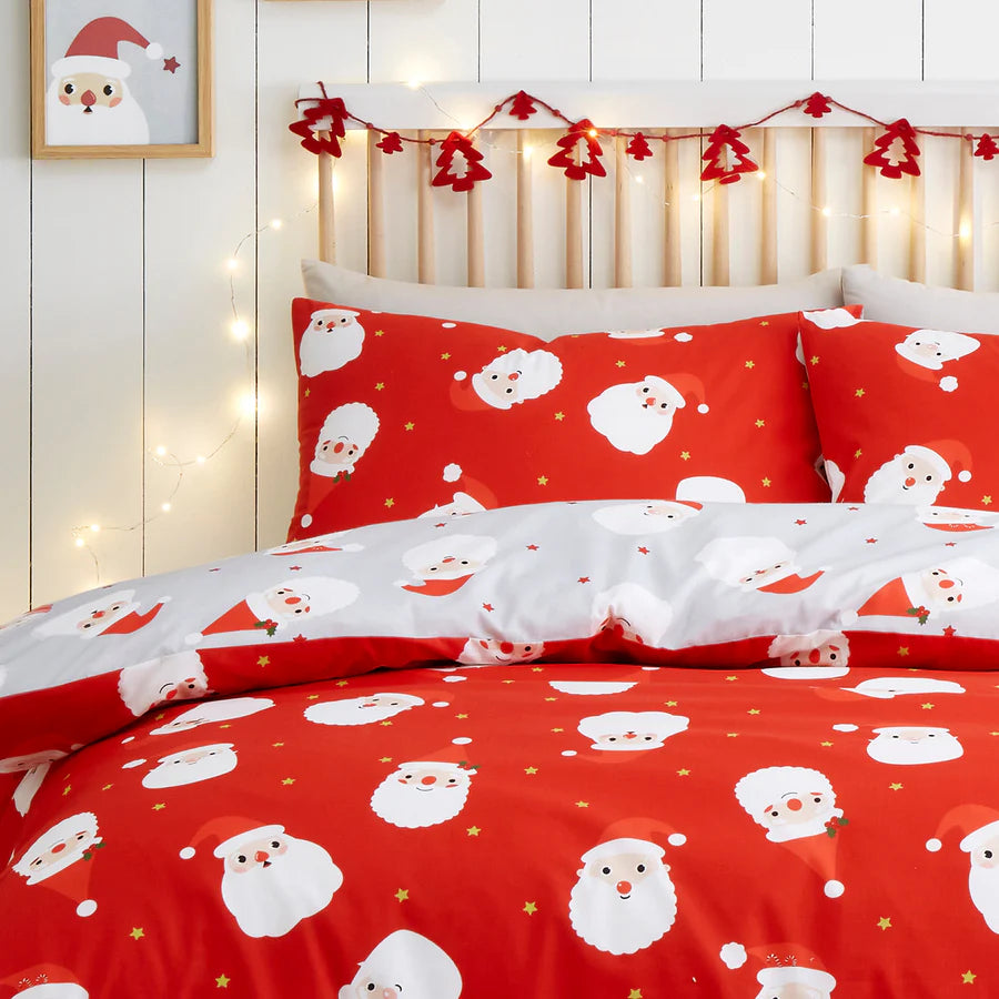 Happy Santa Duvet Cover Set by Fusion in Red