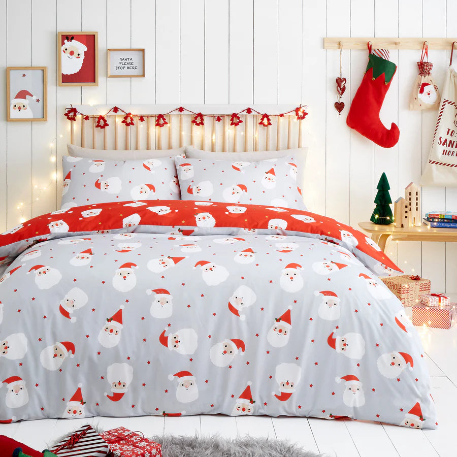 Happy Santa Duvet Cover Set by Fusion in Red