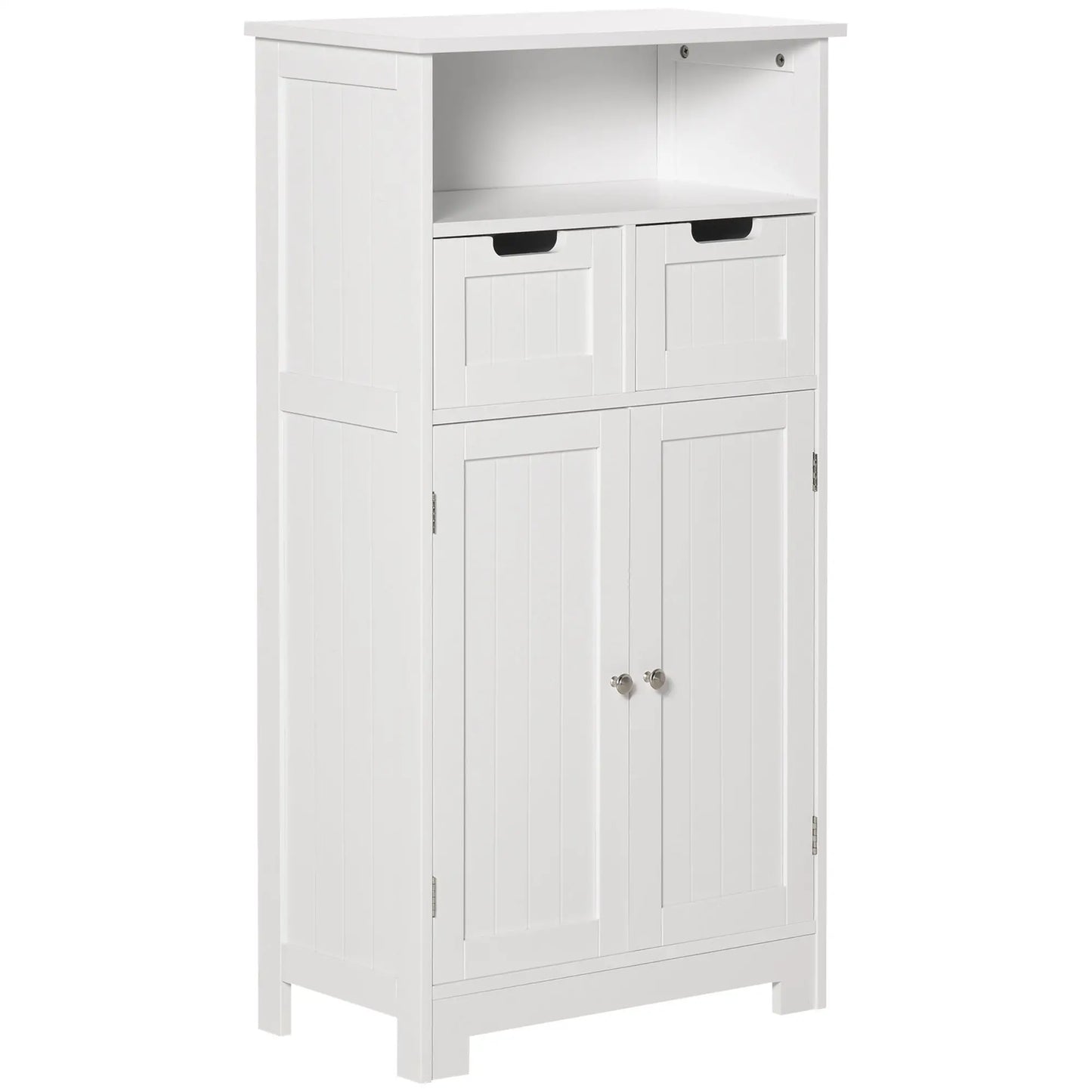 Free Standing White Bathroom Storage Cabinet with 2 Drawers and Adjustable Shelf
