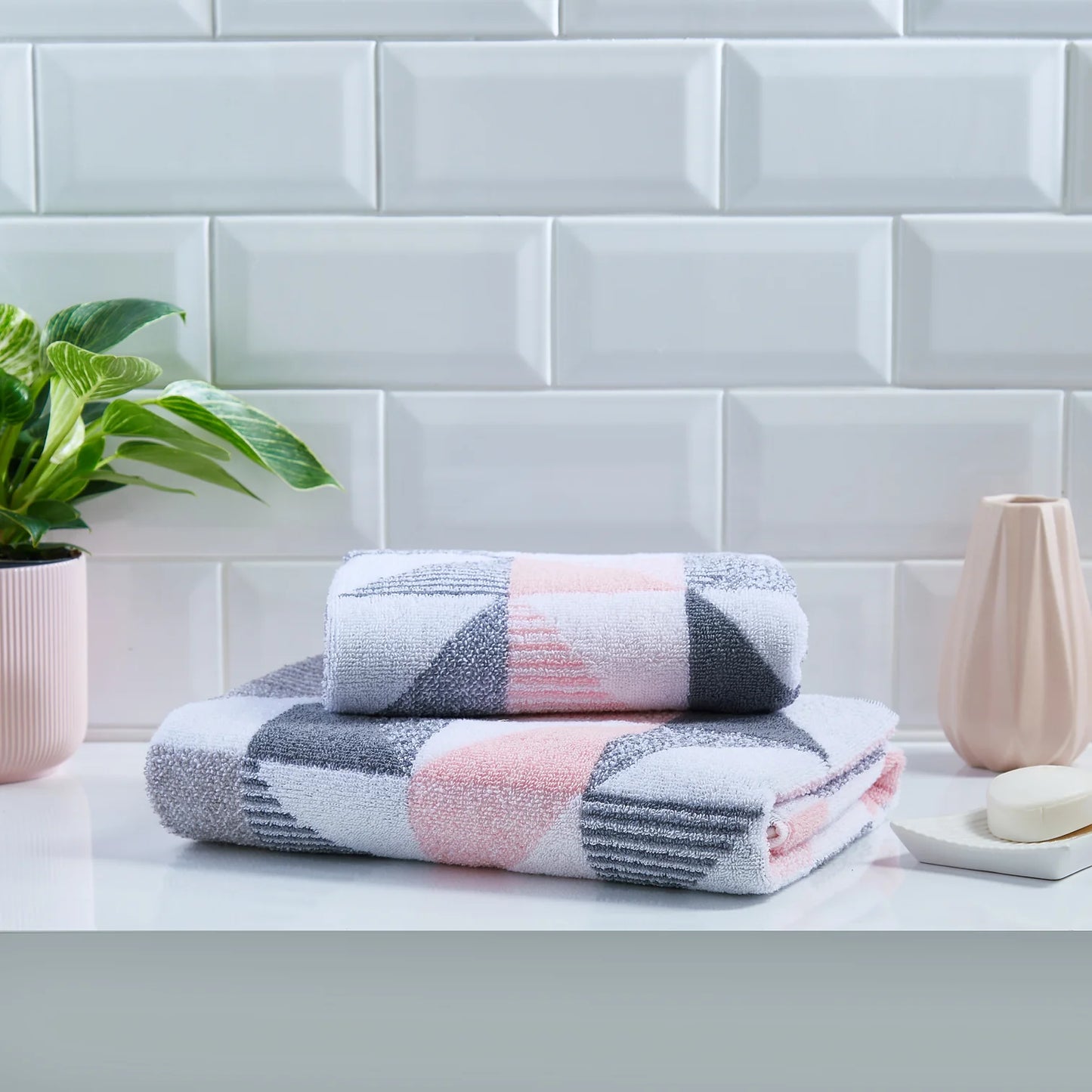 Hendra Hand and Bath Towels by Fusion  Bathroom in Pink/Grey