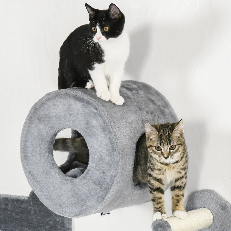 4PCs Wall-Mounted Cat Tree, with Steps, Perch, Cat House - Grey